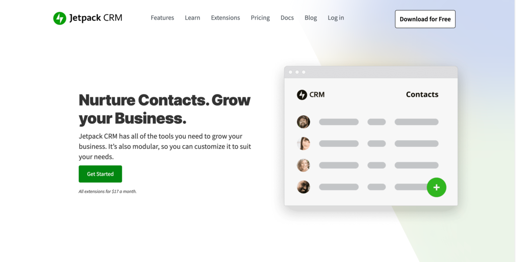 Homepage of Jatpack CRM