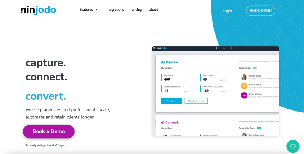 Homepage of Ninjodo WooCommerce CRM plugin