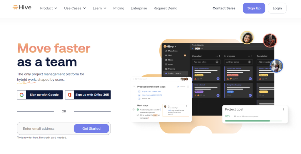 Hive's landing page