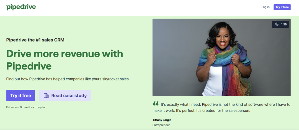 Pipedrive's landing page