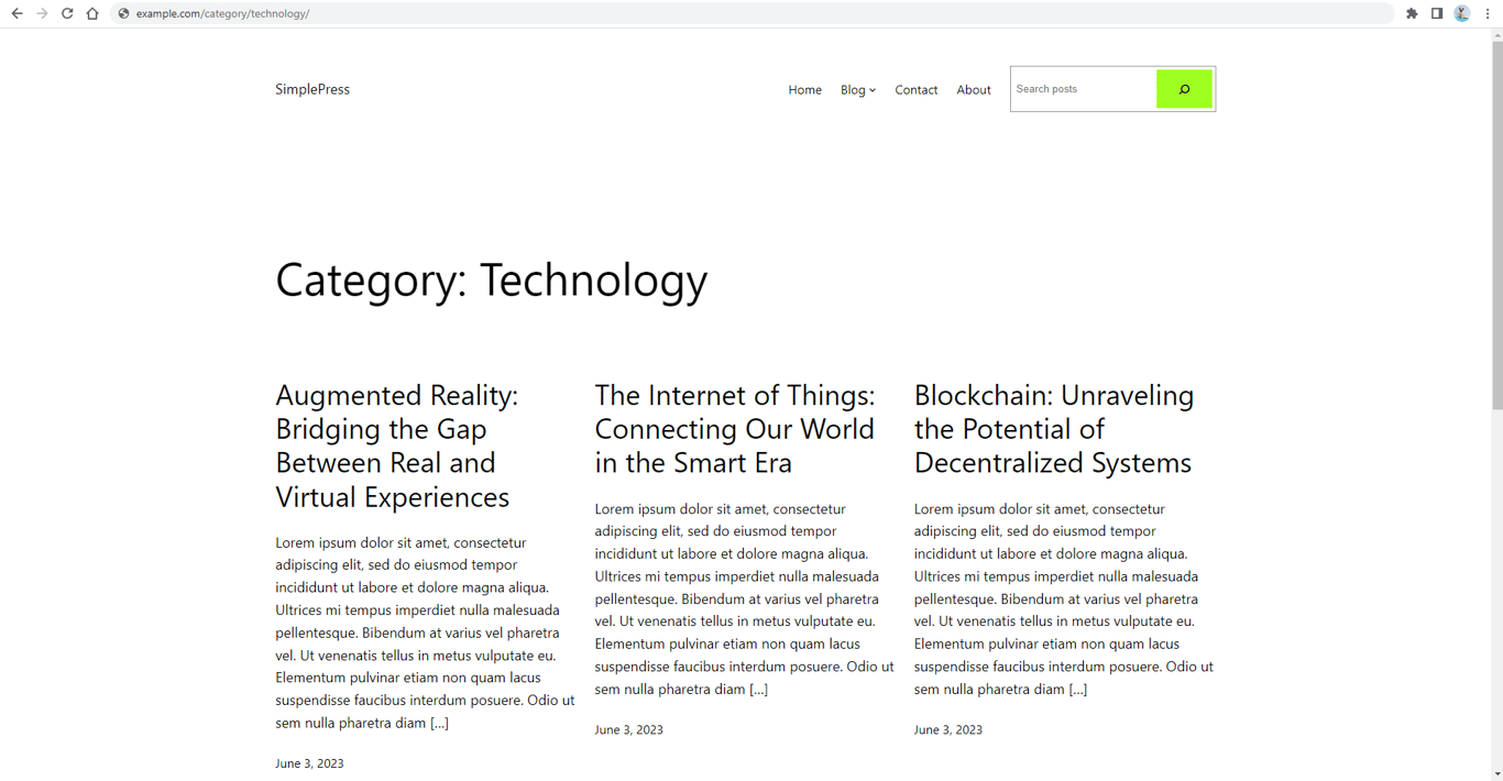 A sample website showing the Technology page