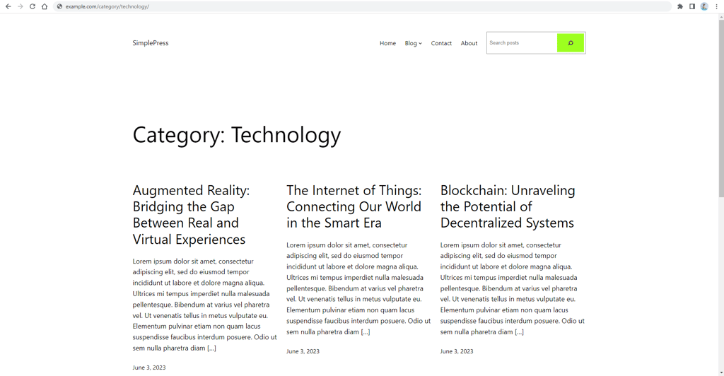 A sample website showing the Technology page