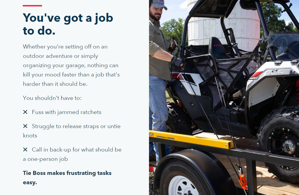 Tie Boss breaking down its customer pain points in an easy-to-understand manner