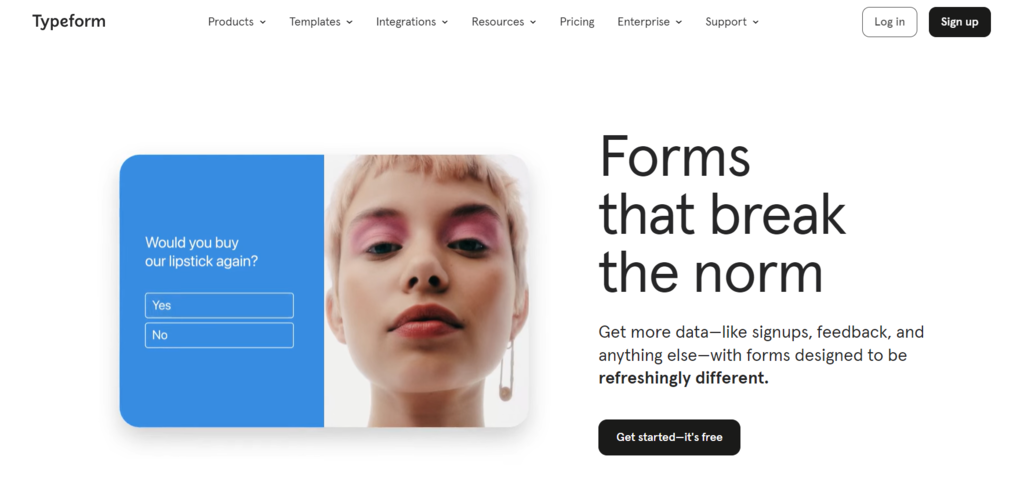Typeform's landing page
