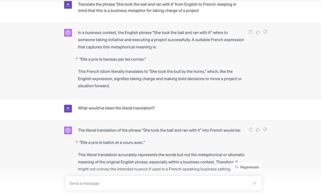 Example of language translation with contextual nuance