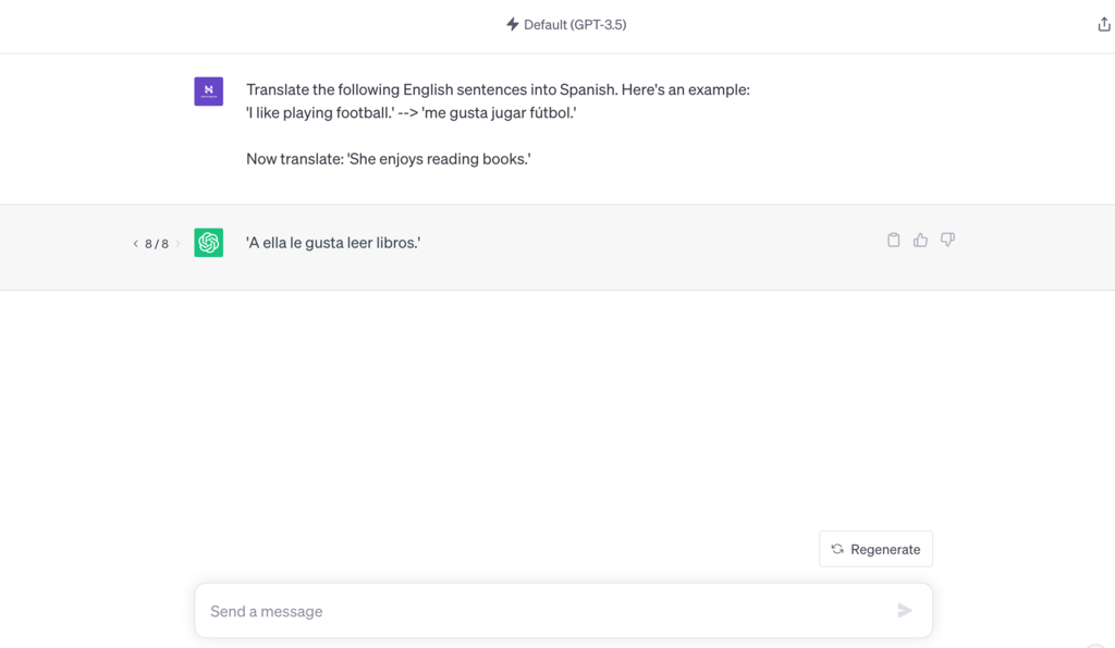 Example of one-shot prompting