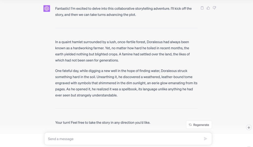 Example of an interactive storytelling prompt