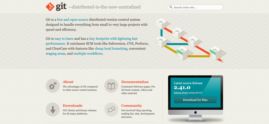 Homepage of leading version control tool, Got