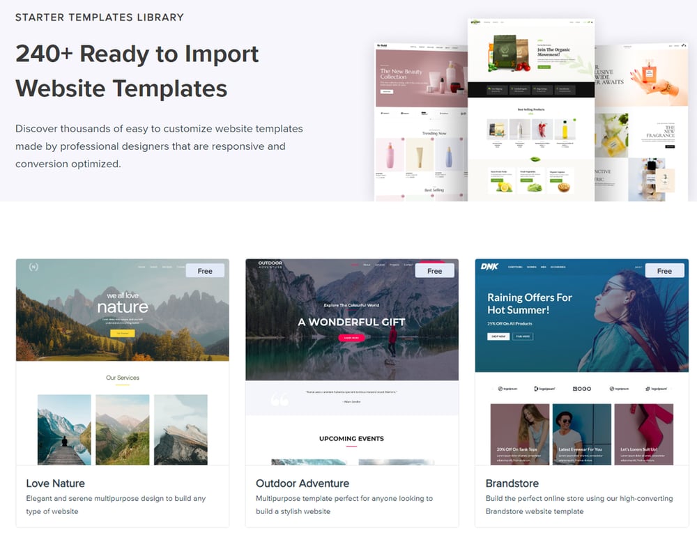 The Astra theme's starter template library