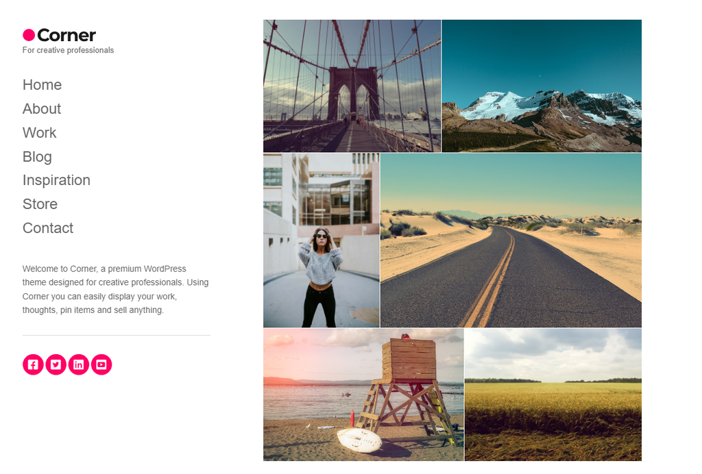 The Corner theme's demo site showing the portfolio section