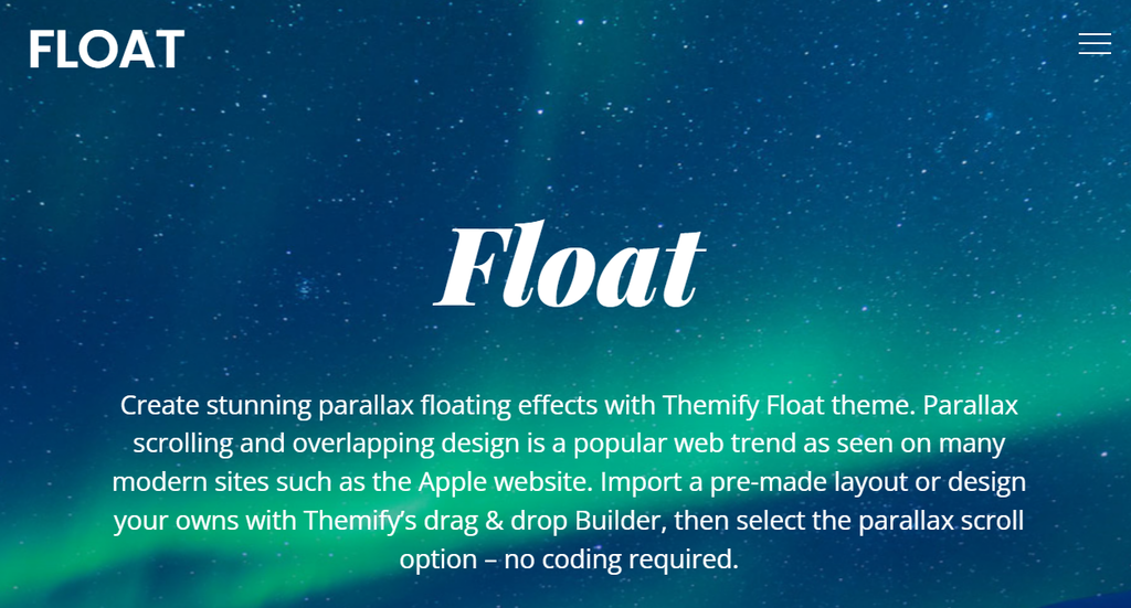 The Float theme's demo site homepage