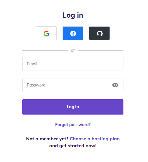 Hostinger's log in form.