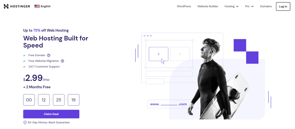 Hostinger's web hosting landing page.