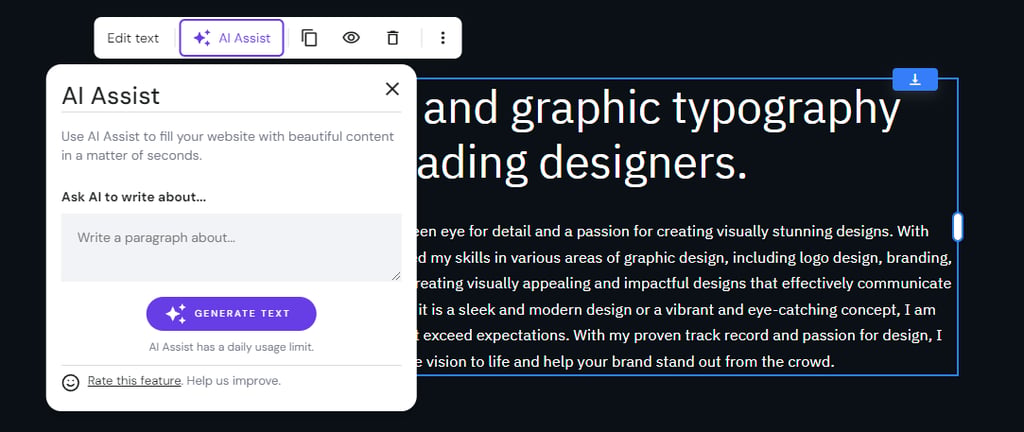 The AI Writer feature in Hostinger Website Builder.