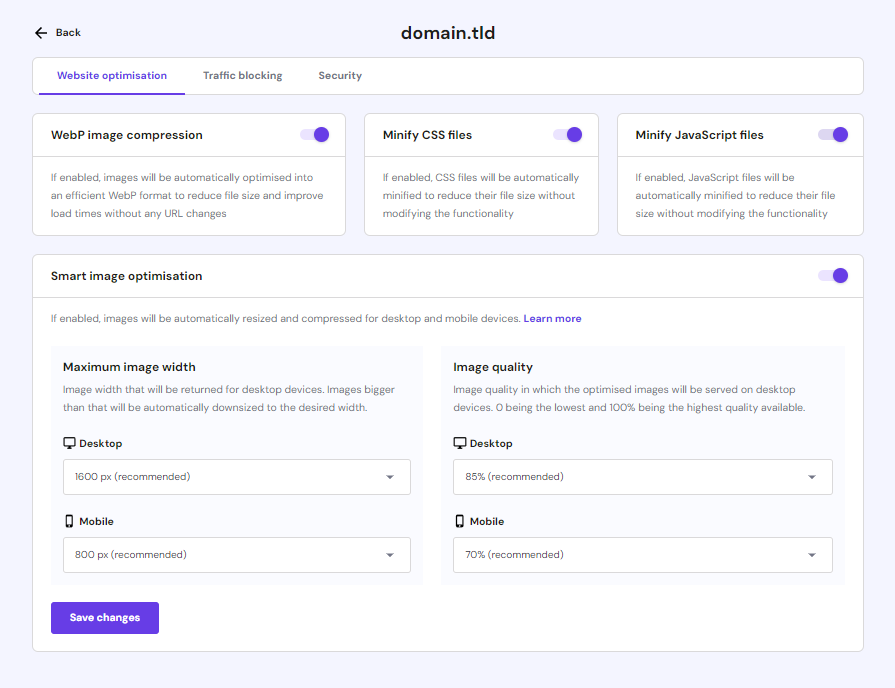 The CDN page on hPanel, where Hostinger's Business hosting plan clients and higher can manage their CDN settings