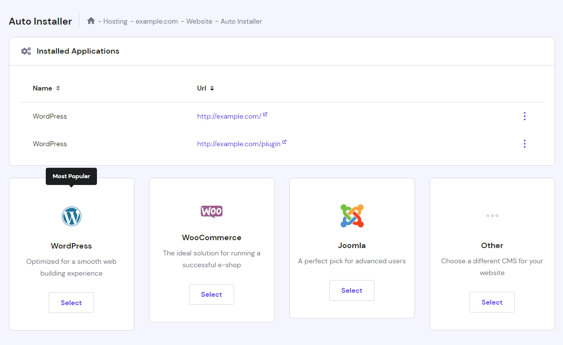 The auto-installer feature in hPanel.