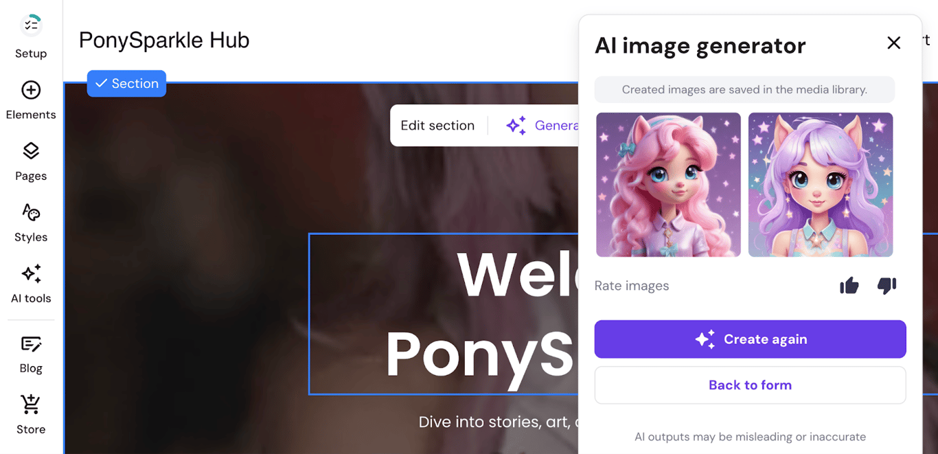 Hostinger Website Builder's AI image generator feature