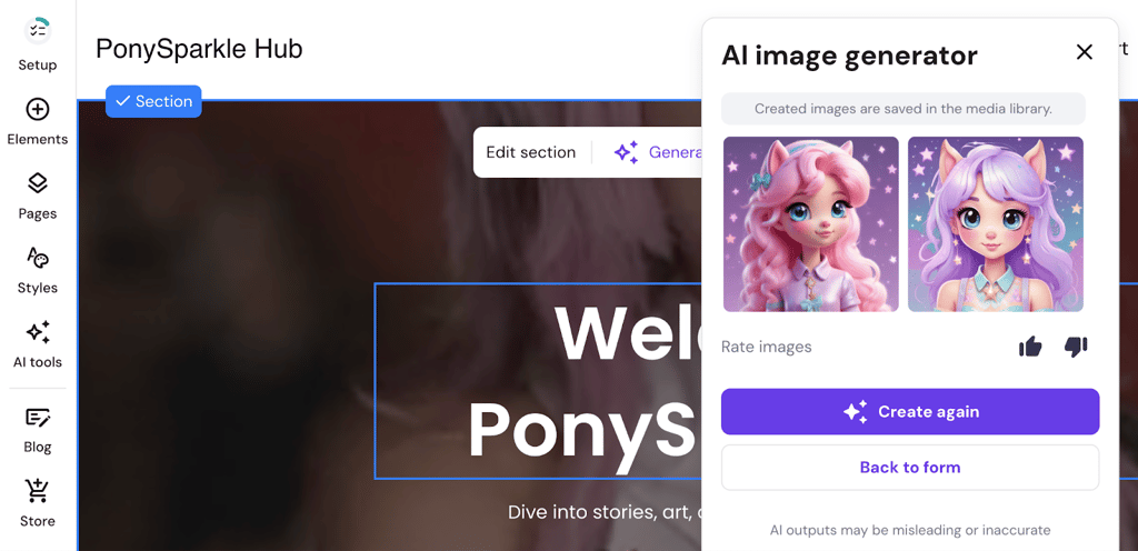 hostinger-website-builder-site-editor-ai-image-generator Hostinger Website Builder's AI image generator feature