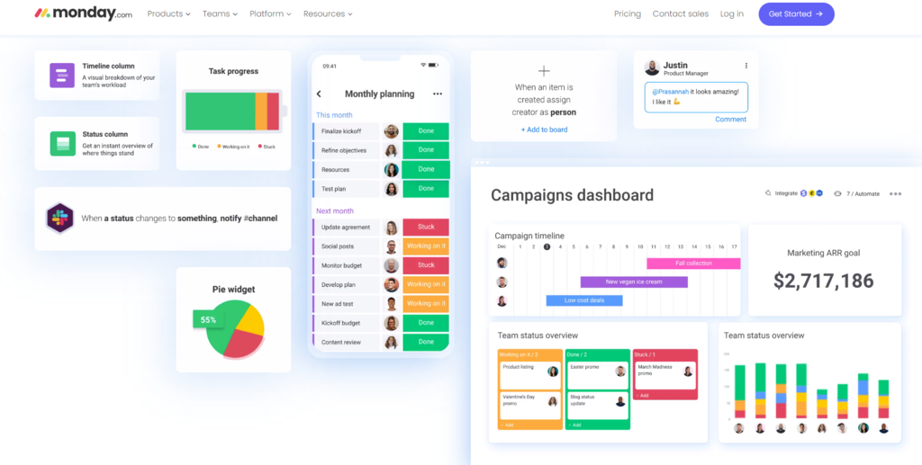 monday.com's interface displayed on its homepage.