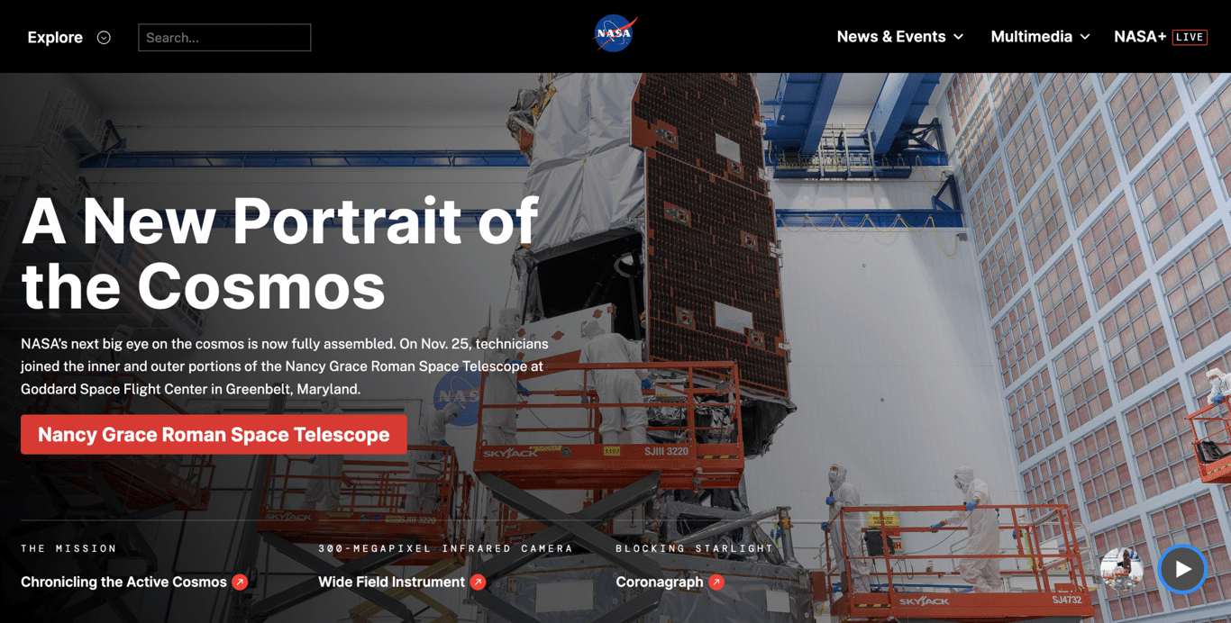 NASA's website homepage
