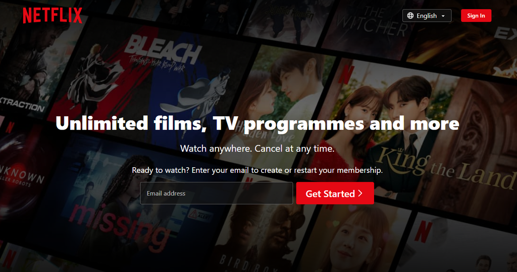 Netflix's landing page.