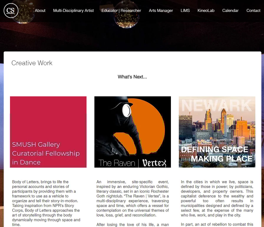 The Creative Work section on Curtis Stedge's website
