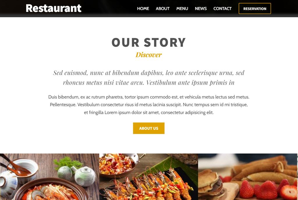 The Ultra theme's restaurant demo site