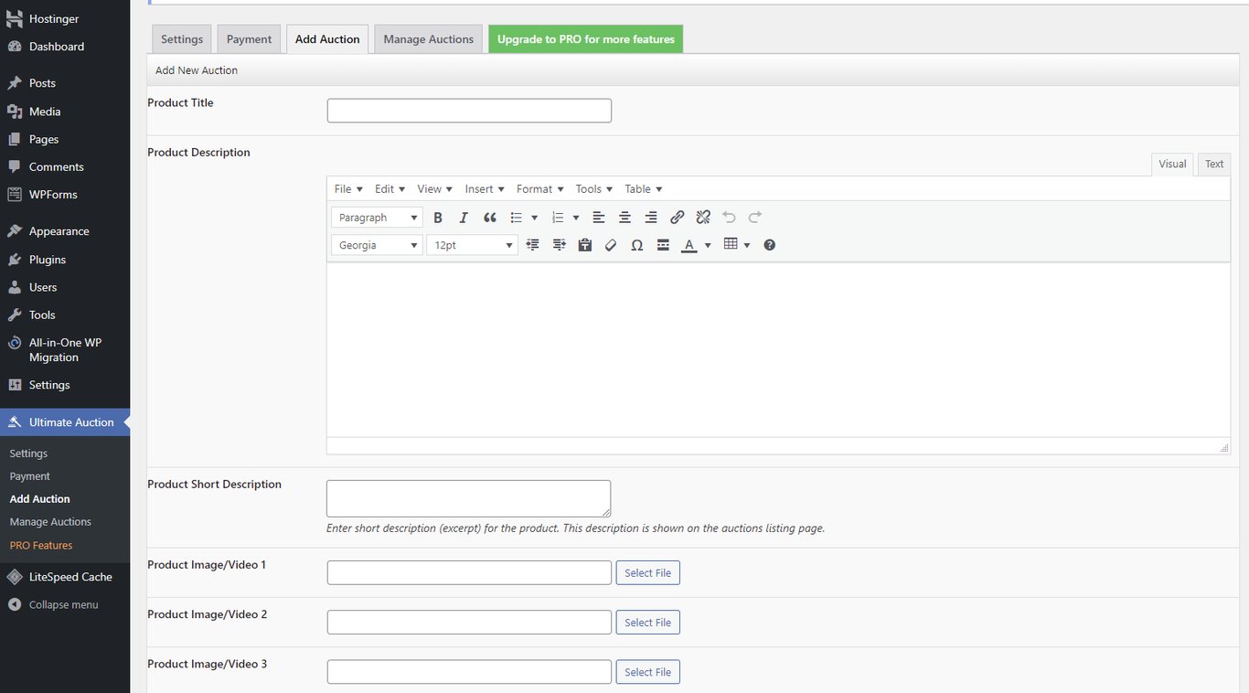 Adding an auction using a plugin