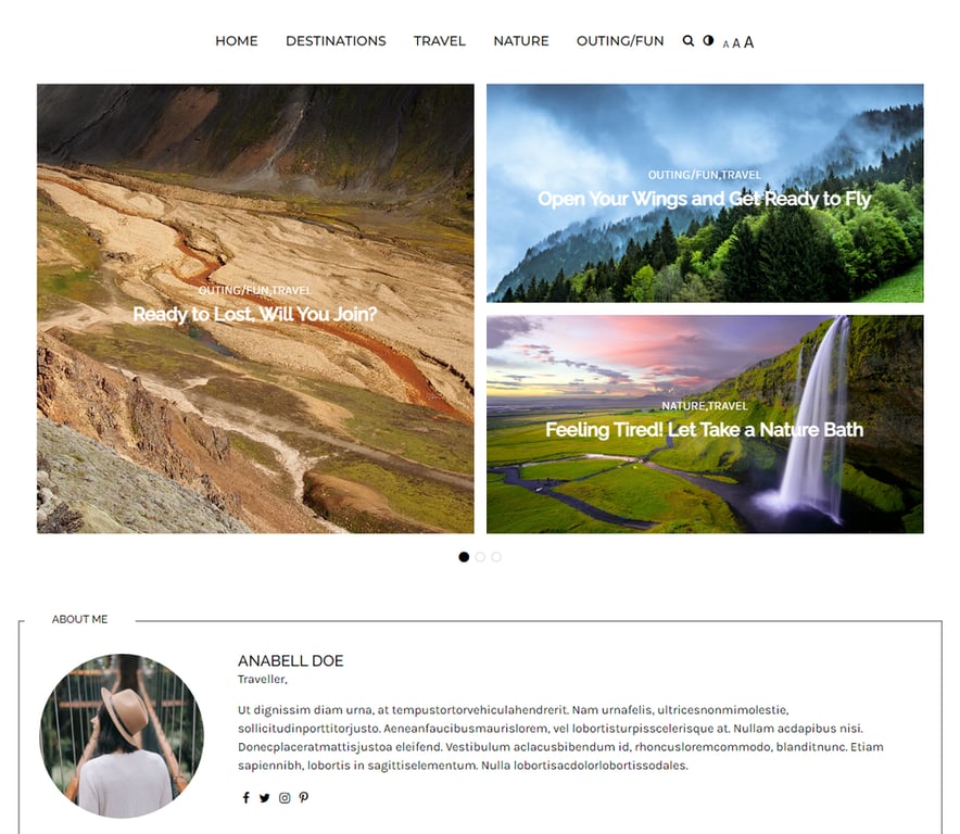 The Writee theme's demo travel site