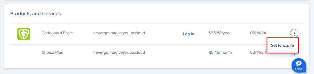 Option to stop Bluehost products and services from auto-renewing.