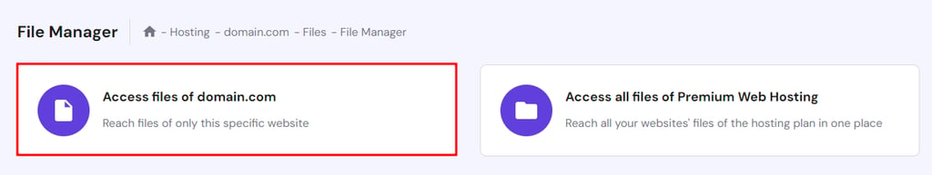 The File Manager section in hPanel showing how to access your site's files