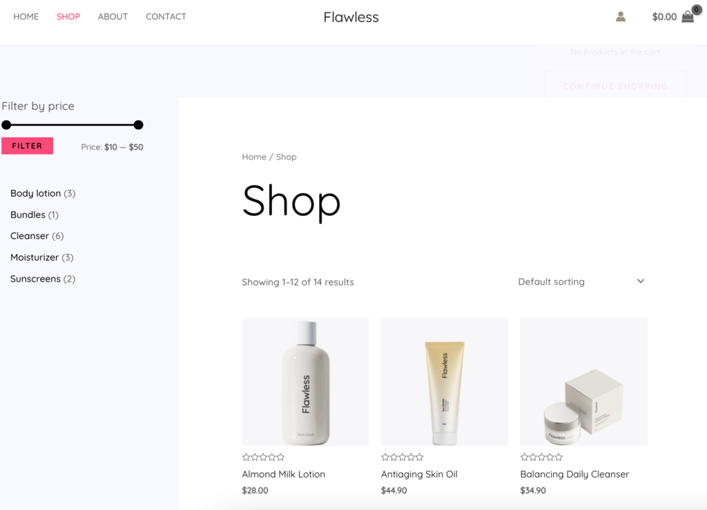 An eCommerce website appearance