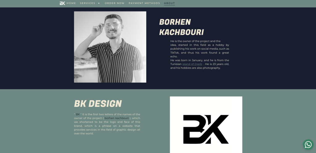 About page of a graphic designer