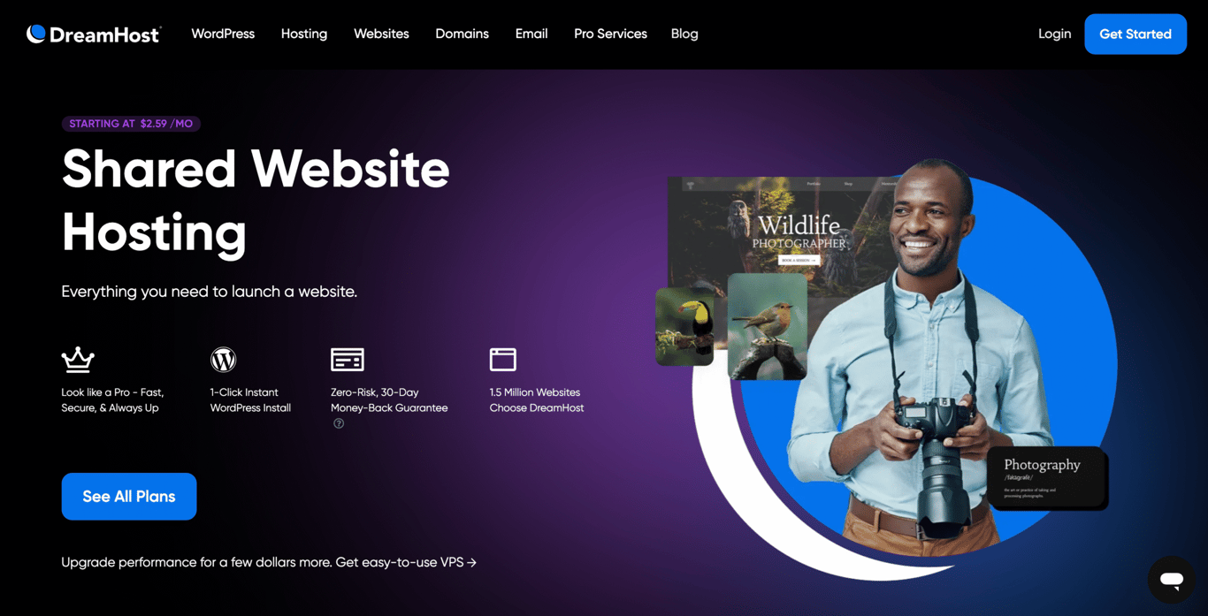 DreamHost web hosting landing page