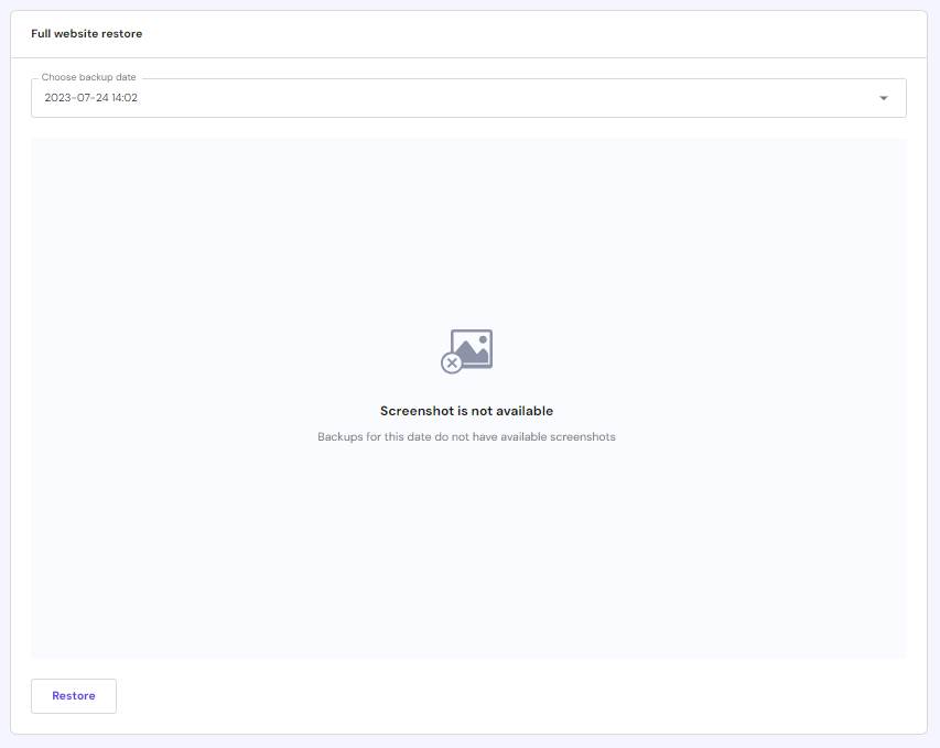 Restore website screen on Hostinger's hPanel.