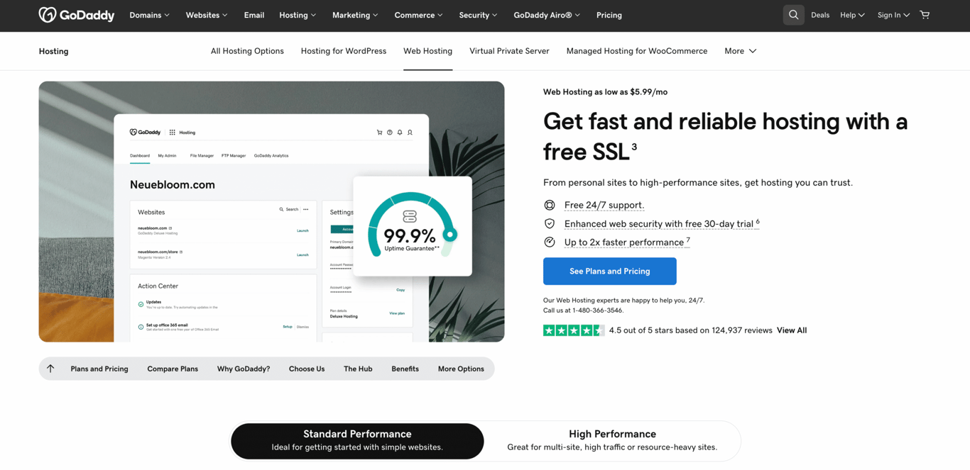GoDaddy web hosting landing page