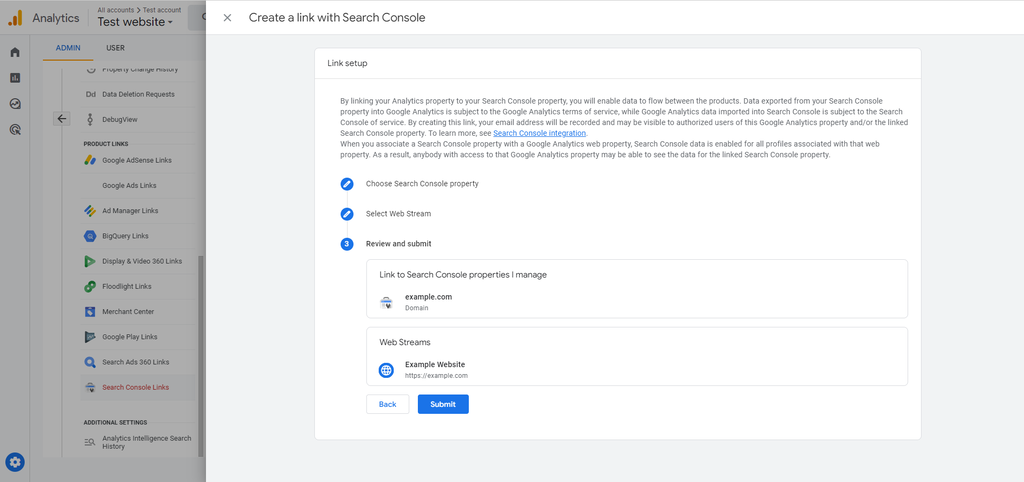 Linking Google Search Console with Google Analytics 4