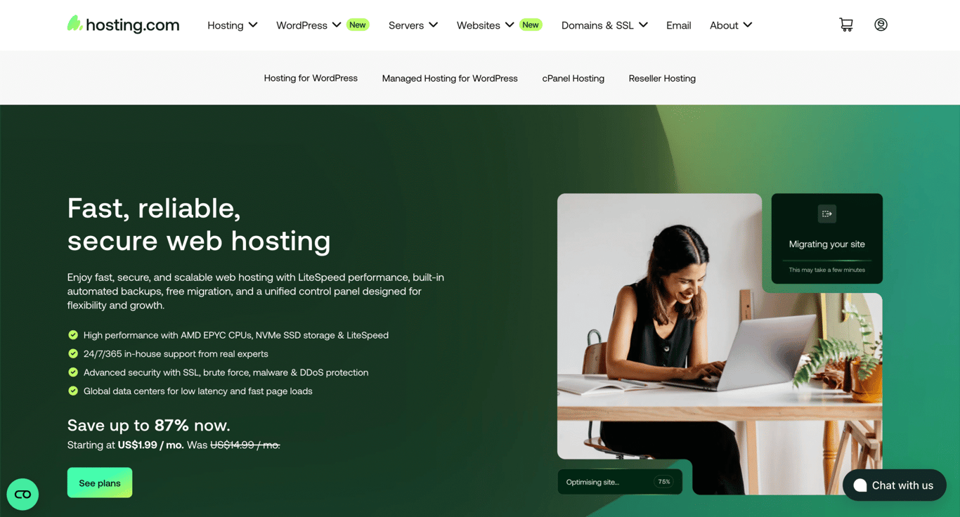 Hosting.com web hosting landing page