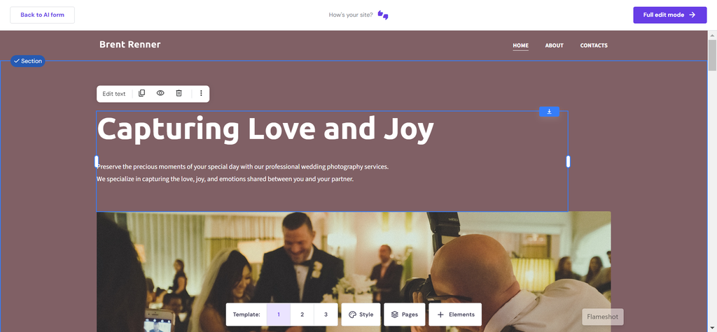Hostinger's AI Website Builder interface