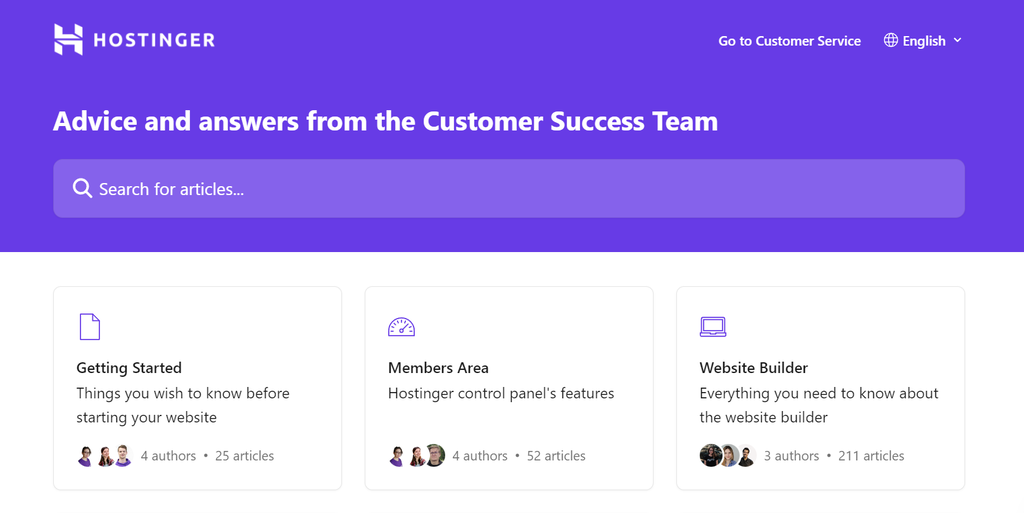 Hostinger's knowledge base page