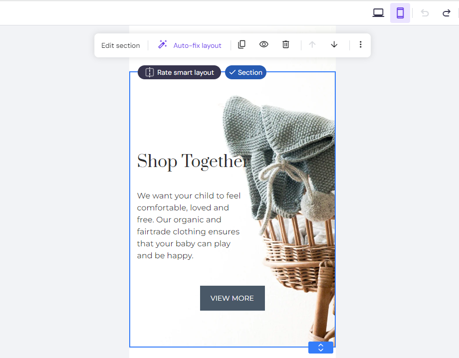 The mobile editor on Hostinger Website Builder