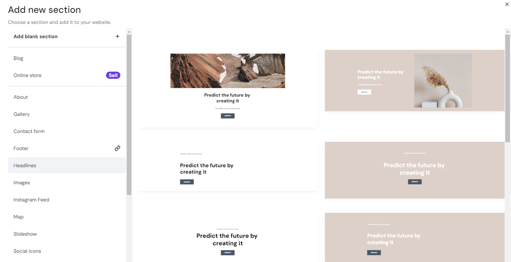 Hostinger Website Builder's pre-made sections