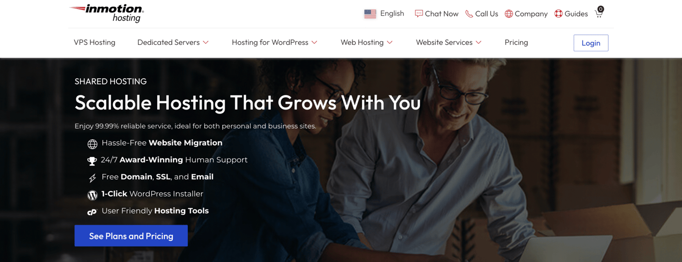 InMotion Hosting web hosting landing page