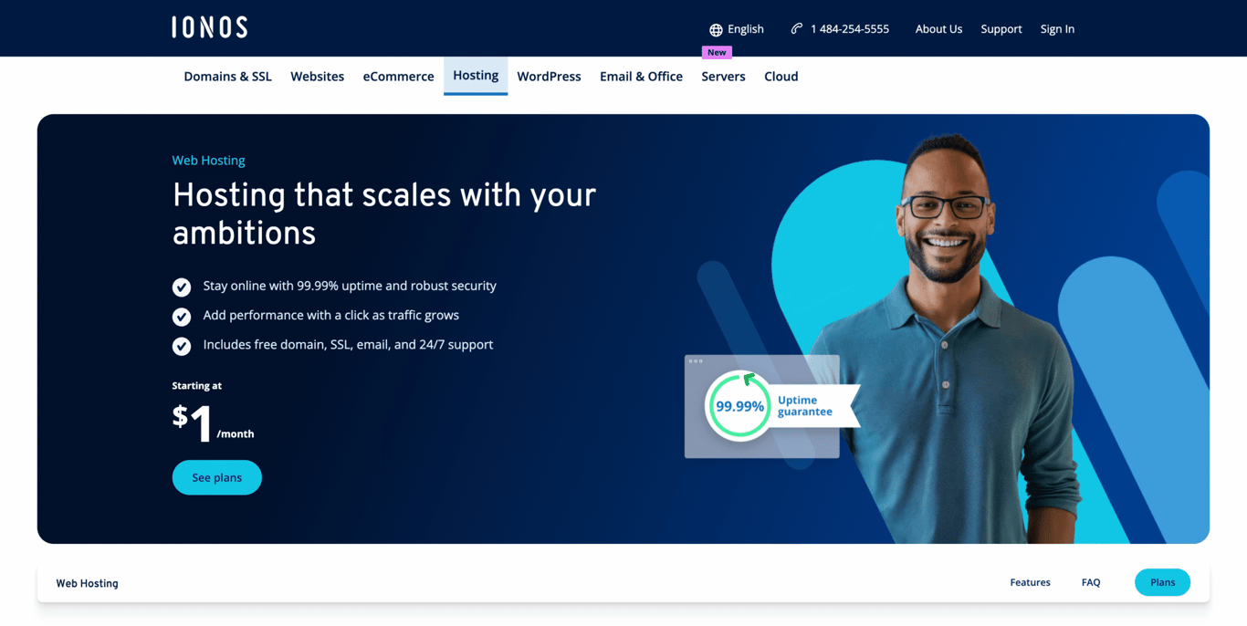 Ionos web hosting landing page