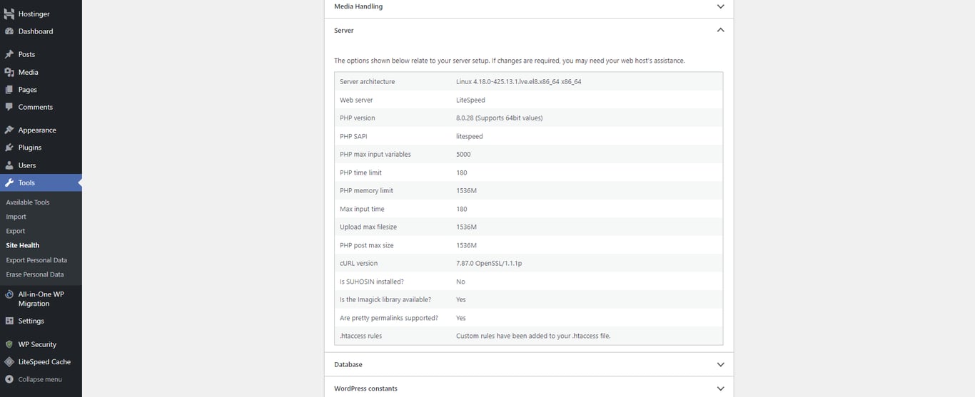 WordPress Site Health page.