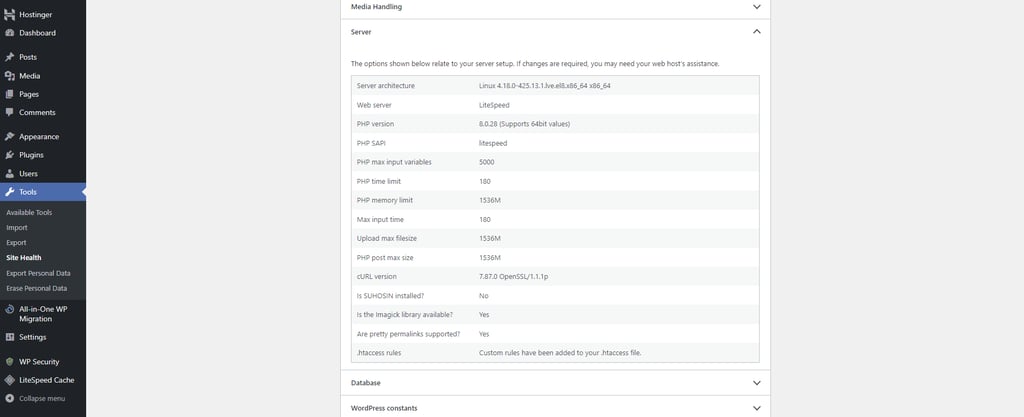WordPress Site Health page.