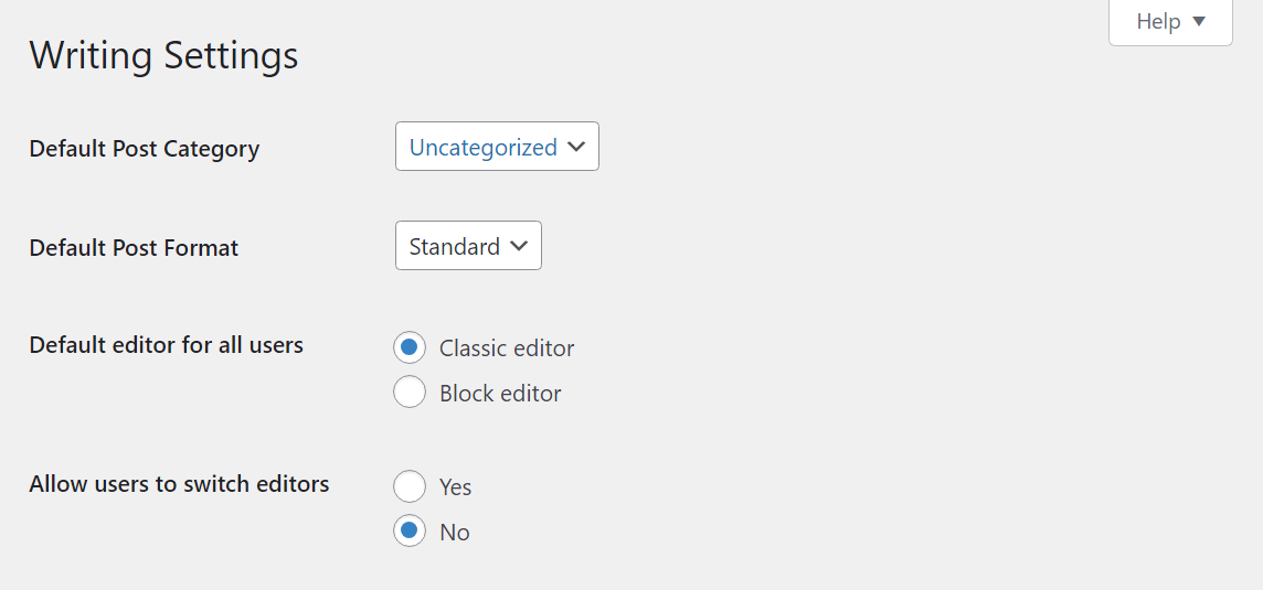 Customizing the classic editor settings.