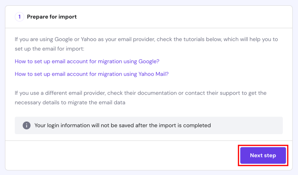 Email import preparation support in Hostinger Dashboard