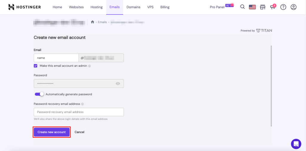 Titan email setup wizard
