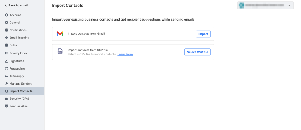 Titan webmail contact import feature